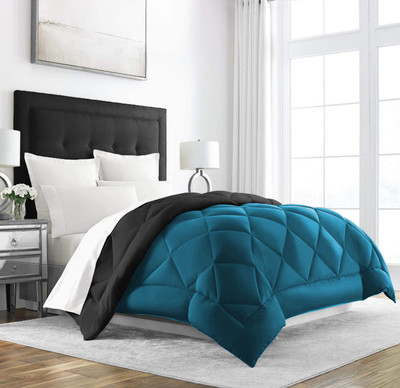 Linenovation Geometric Single Comforter for  Heavy Winter(Polyester, Black : Osiyan Blue)