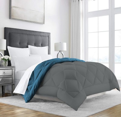 Linenovation Solid Single Comforter for  Heavy Winter(Polyester, Aqua Blue, Grey)