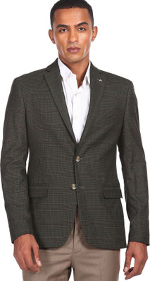 ARROW Checkered Single Breasted Formal Men Blazer(Green)