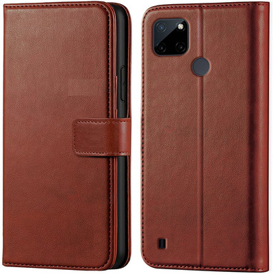 COVERBLACK Flip Cover for Realme RMX3269 / C25_Y / C21Y(Brown, Grip Case, Pack of: 1)