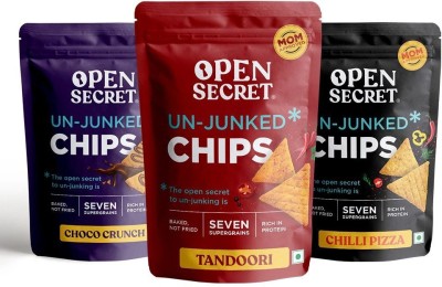 OPEN SECRET Supergrain Chips Combo | Chill Pizza - Choco Crunch - Tandoori Chips | No Added Maida | Baked, not Fried | Healthy & Tasty | Rich in Protein | Pack of 16 Nachos(16 x 45 g)