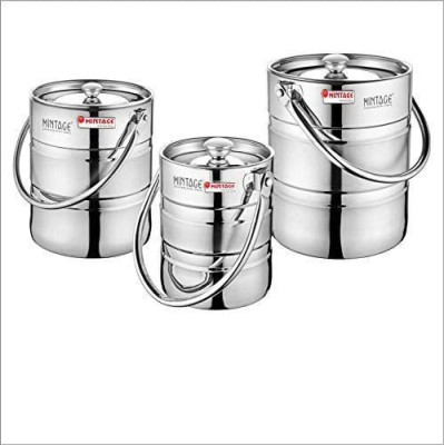 Mintage Steel Utility Container  - 4 L, 5 L, 7 L(Pack of 3, Silver)