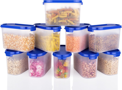 OMORTEX Plastic Grocery Container  - 1000 ml(Pack of 10, Blue, Clear)