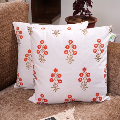 HOMEMONDE Cotton Cushions Cover(Pack of 2, 45.72 cm*45.72 cm, Orange, White)