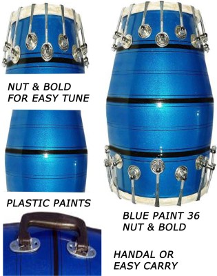 RAM musical Metallic Blue Dholak with 36 Alternate Nut & Bolts Dholak(Blue)