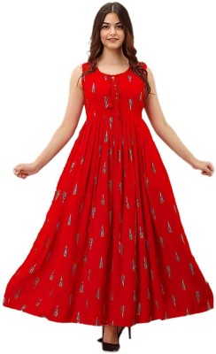MOHINI CREATION Anarkali Gown(Red)