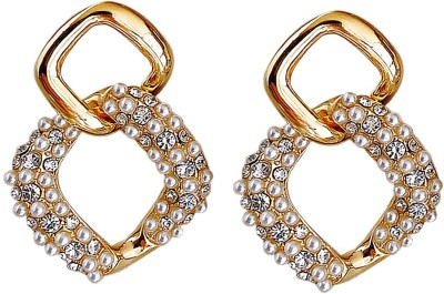 fabula Gold Tone Crystal & Pearls Link Fashion Cubic Zirconia, Crystal, Zircon Metal Drops & Danglers