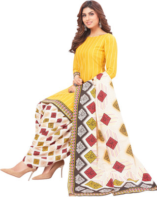 SHREE JEENMATA COLLECTION Cotton Blend Printed, Striped Kurta & Patiyala Material