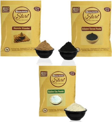 Online Quality Store Combo of Activated Charcoal Powder, 50 Grams with Kaoline/Clay Powder, 50 Grams and Mulethi Powder, 50gm Total(150 g)