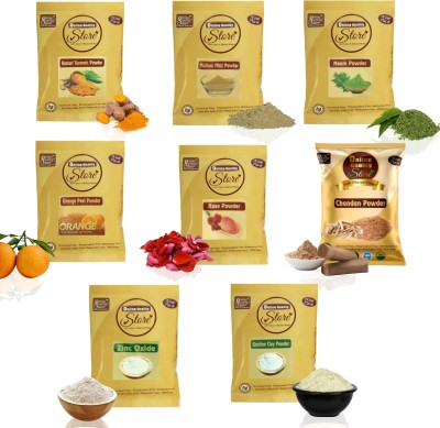 Online Quality Store Combo Face Pack for Glowing Skin & Pimples(Multani Mitti Powder (50g) ,Neem Powder (50g), Rose Powder (50g) , Chandan Powder (50g) , Orange Peel Powder (50g) , Kasturi Haldi Powder (50g) ,Kaolin Clay Powder (50g) and Zinc Oxide Powder (50g) All are in Separate Packing(400 g)