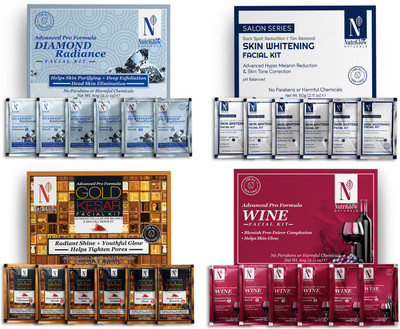 NutriGlow NATURAL'S Advanced Pro Formula Combo Pack of 4 Diamond Radiance,Skin Whitening,Gold Kesar,Wine Facial Kit 60 gm each For Skin Tone Correction Reduce Wrinkles Blesmishes & Hyper Melanin Reduction(4 x 60 g) NutriGlow NATURAL'S Advanced Pro Formula Combo Pack of 4 Diamond Radiance,Skin Whitening,Gold Kesar,Wine Facial Kit 60 gm each For Skin Tone Correction Reduce Wrinkles Blesmishes & Hyper Melanin Reduction(4 x 60 g)