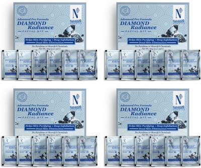 NutriGlow NATURAL'S Advanced Pro Formula Combo Pack of 4 Diamond Radiance Facial Kit 60gm Each For Make Skin Acne & Spot Free,Brightens Up Dull Skin(4 x 60 g)