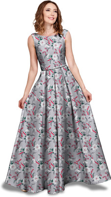 Rudra Fashion Mart Flared/A-line Gown(Grey)