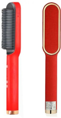 JVA Red Hair Straightening Brush Comb with Heat Protection Hair Straightener Brush(Red)