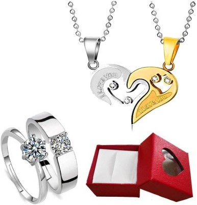 Love And Promise Metal, Stainless Steel Rhodium, Silver Yellow, Silver Jewellery Set(Pack of 1)