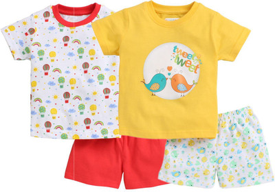 BUMZEE Baby Girls Casual T-shirt Shorts(Red & Yellow)