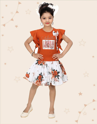 Kidotsav Girls Party(Festive) Top Skirt(Orange)