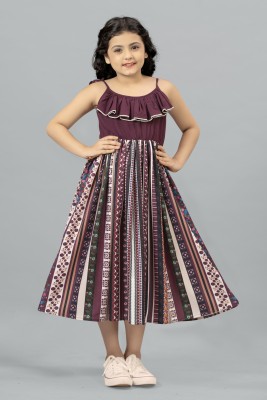 Mirrow Trade Girls Calf Length Casual Dress(Maroon, Sleeveless)