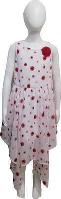 CREATIVE KID'S Girls Below Knee Casual Dress(White, Sleeveless)