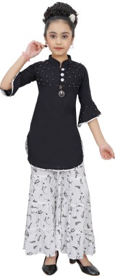 simran Girls Casual Kurta and Palazzo Set(Black Pack of 1)