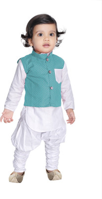 new gen Baby Boys Festive & Party Kurta, Waistcoat and Dhoti Pant Set(Green Pack of 1)