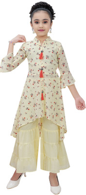 TryZone Girls Festive & Party Kurta and Palazzo Set(Yellow Pack of 1)