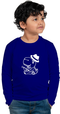 CHOMBOOKA Boys Printed Cotton Blend Regular T Shirt(Blue, Pack of 1)