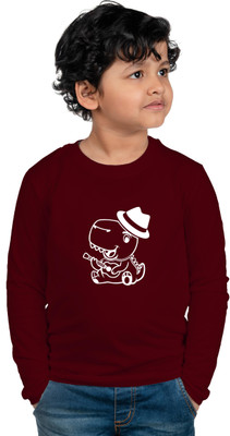 CHOMBOOKA Boys Printed Cotton Blend Regular T Shirt(Maroon, Pack of 1)