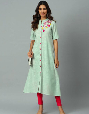 79% OFF on ONE AND ONLY Women Embroidered A-line Kurta(Light Green) 79% OFF on ONE AND ONLY Women Embroidered A-line Kurta(Light Green)