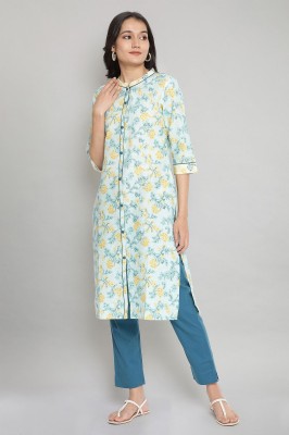 Aurelia Women Floral Print Straight Kurta(Blue)