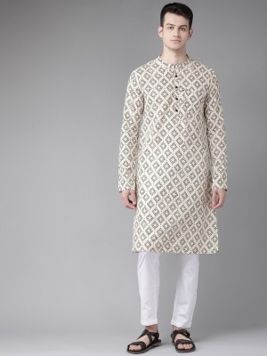 See Design Men Printed Straight Kurta(Beige)