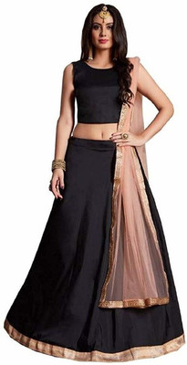 lazyandcrazy shop Self Design Semi Stitched Lehenga Choli(Black)