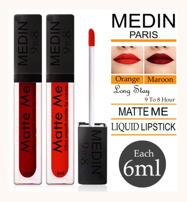 MEDIN Paris Matte Me Liquid Lipsticks 9to8 hour set of 2(orange maroon, 12 ml)