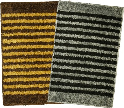 Enyra Homes Microfiber Door Mat(Coffee, Grey, Medium, Pack of 2)