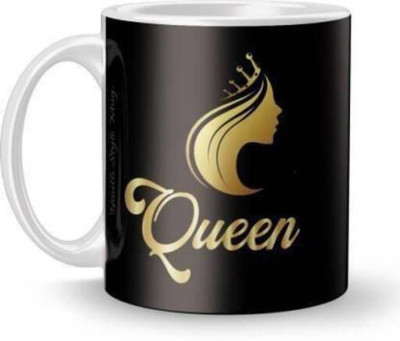Prsky Queen Printed Black Coffee and Tea Ceramic- 11Oz Black Gift for Birthday , anniversary Couple, Friends, Lover, beautyfull (330 ml, Pack of 1) Ceramic Coffee Mug(325 ml)