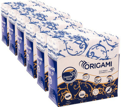 Origami Luxuria Soft 2 Ply Printed Tissue Paper 50 Paper Serviettes - Pack of 6 White Paper Napkins(6 Sheets)