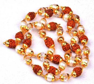 braj bazar Natural & Energized Rudraksha Rosary/ Mala Religious Jewelry Puchmukhi Rudraksha Mala Wood, Crystal Chain