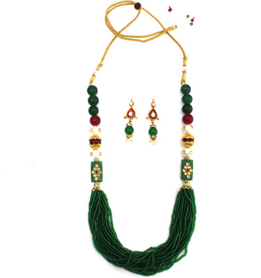 Eivri Brass Gold-plated Green Jewellery Set(Pack of 1)
