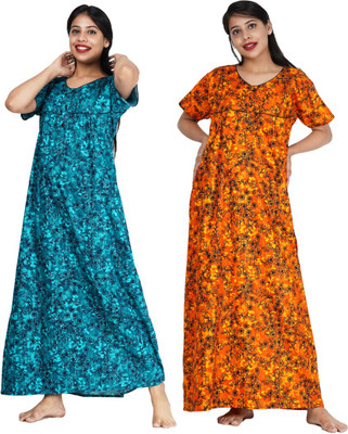 Wristy Women Nighty(Orange, Blue)