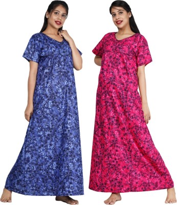 FAVNIC Women Nighty Set(Blue, Pink)