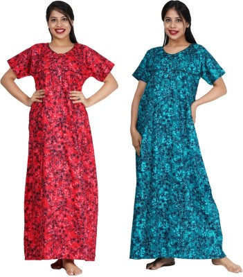 FAVNIC Women Nighty(Red, Green)