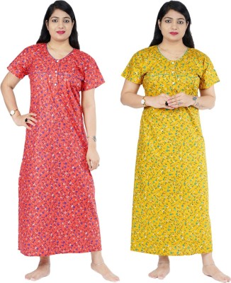 Wristy Women Nighty Set(Red, Yellow)