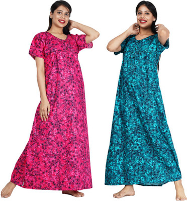 Wristy Women Nighty(Pink, Green)
