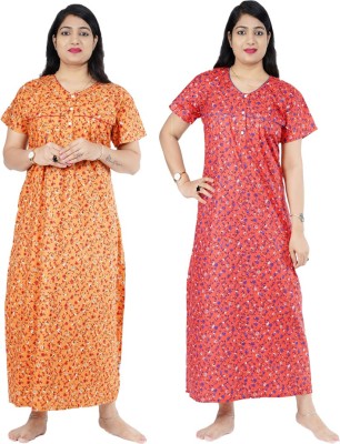 Wristy Women Nighty Set(Orange, Red)