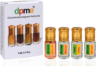 dpme Combo Pack - 4 Bottles of OUDY WOODY Collection of Attar Oils (DAHANAL OUDH 3ML, AMBER OUDH 3ML, SANDAL 3ML, WHITE OUDH 3ML). Classic Woody Collection Natural and Real Fragrance Perfume  -  12 ml(For Men & Women)