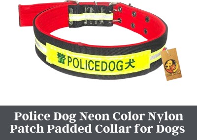 Foodie Puppies Durable Integrated Police Dog Neon Color Nylon Patch Padded Collar for Maxi and Large Dogs (20-26 Inch) 70 cm Dog Strap Leash(Multicolor)