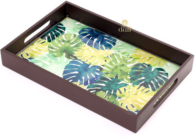 DULI DECO Painted Enamel Coated Multipurpose Rectangle Tray in MDF | Serving Tray for Home & Kitchen Use| Dining Table Tray| Multipurpose Tray | Tray for Café & Restaurants (Leaves 12x8 inch) Tray