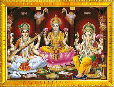 Zig Zag Lakshmi Saraswati Ganesha Ji Religious Frame