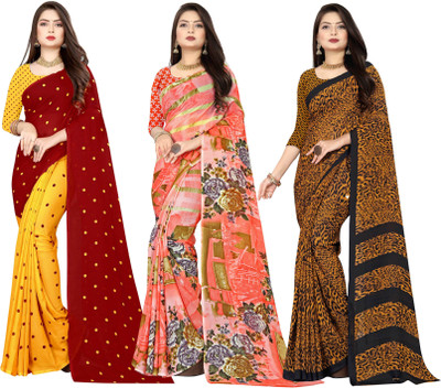 Anand Sarees Printed Daily Wear Georgette Saree(Pack of 3, Multicolor, Maroon, Yellow)