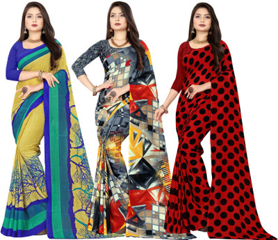 Anand Sarees Printed, Polka Print Bollywood Georgette Saree(Pack of 3, Multicolor)